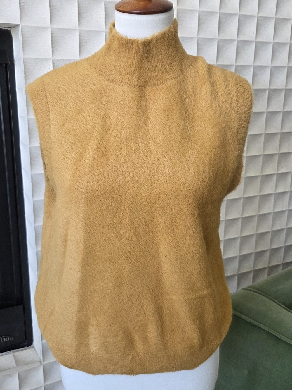 Bailey 44 Sweater Sleeveless Fuzzy Mock Neck Goldenrod Gold Yellow Medium